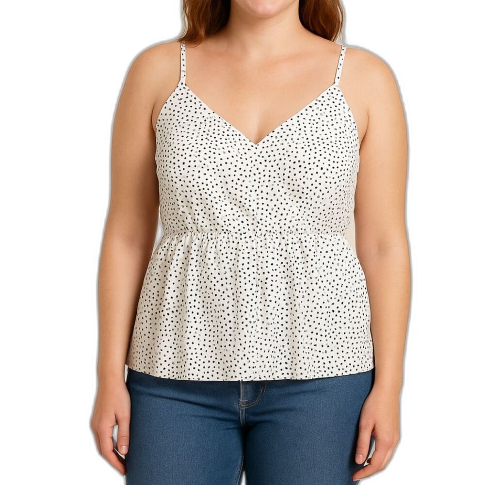 Shein Women’s Dotted Print Peplum Cami Top in White/Black | Size Large